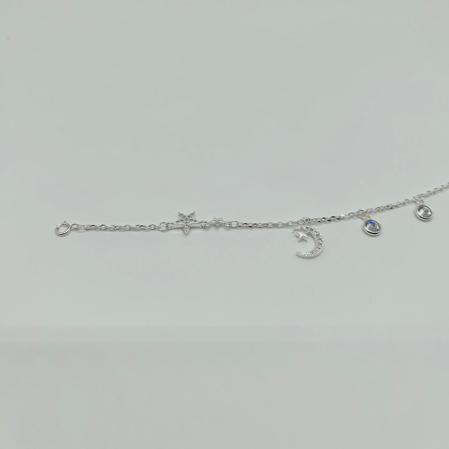 Pulsera Lunita y Estrellas con Zirconias en Plata