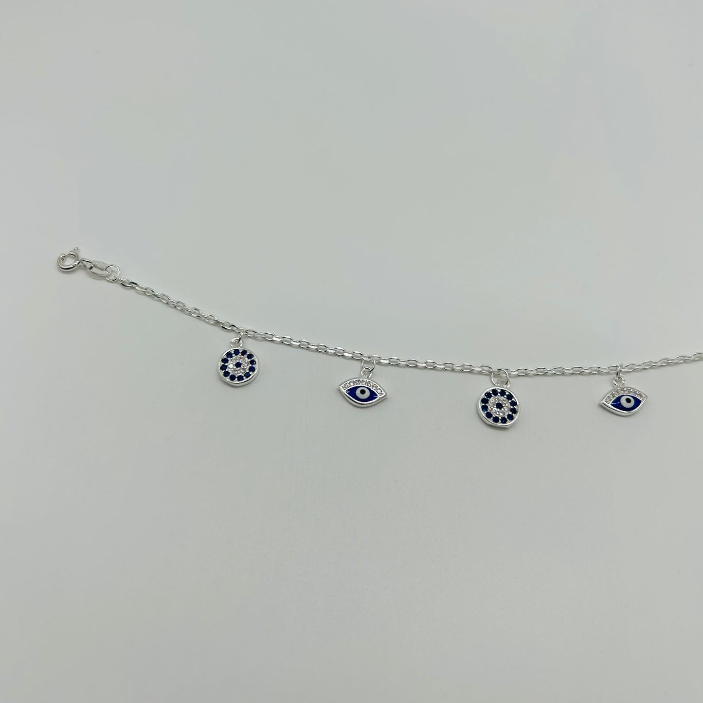 Pulsera Ojitos Turcos Azules con Zirconias en Plata