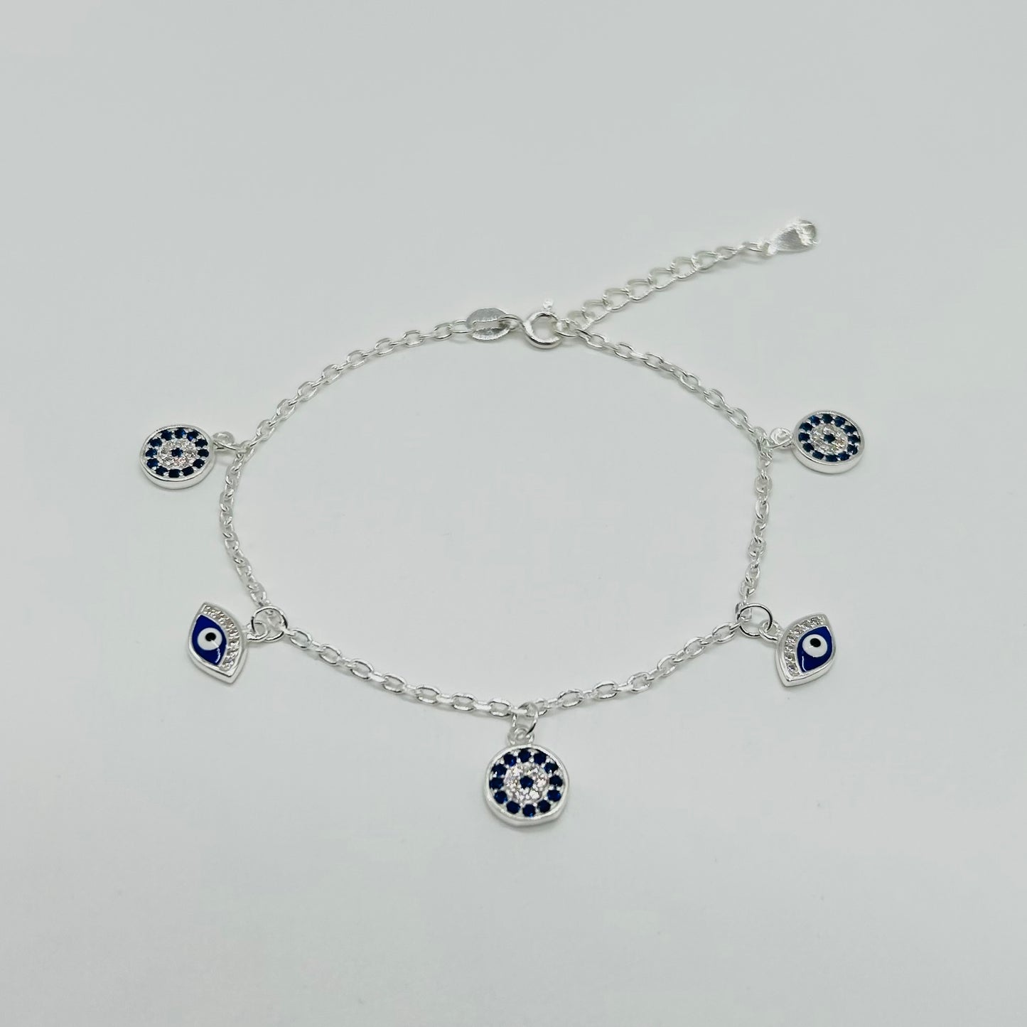 Pulsera Ojitos Turcos Azules con Zirconias en Plata