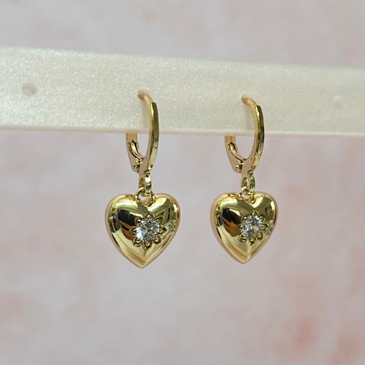 Aretes Corazón Oro Laminado Con Zirconia
