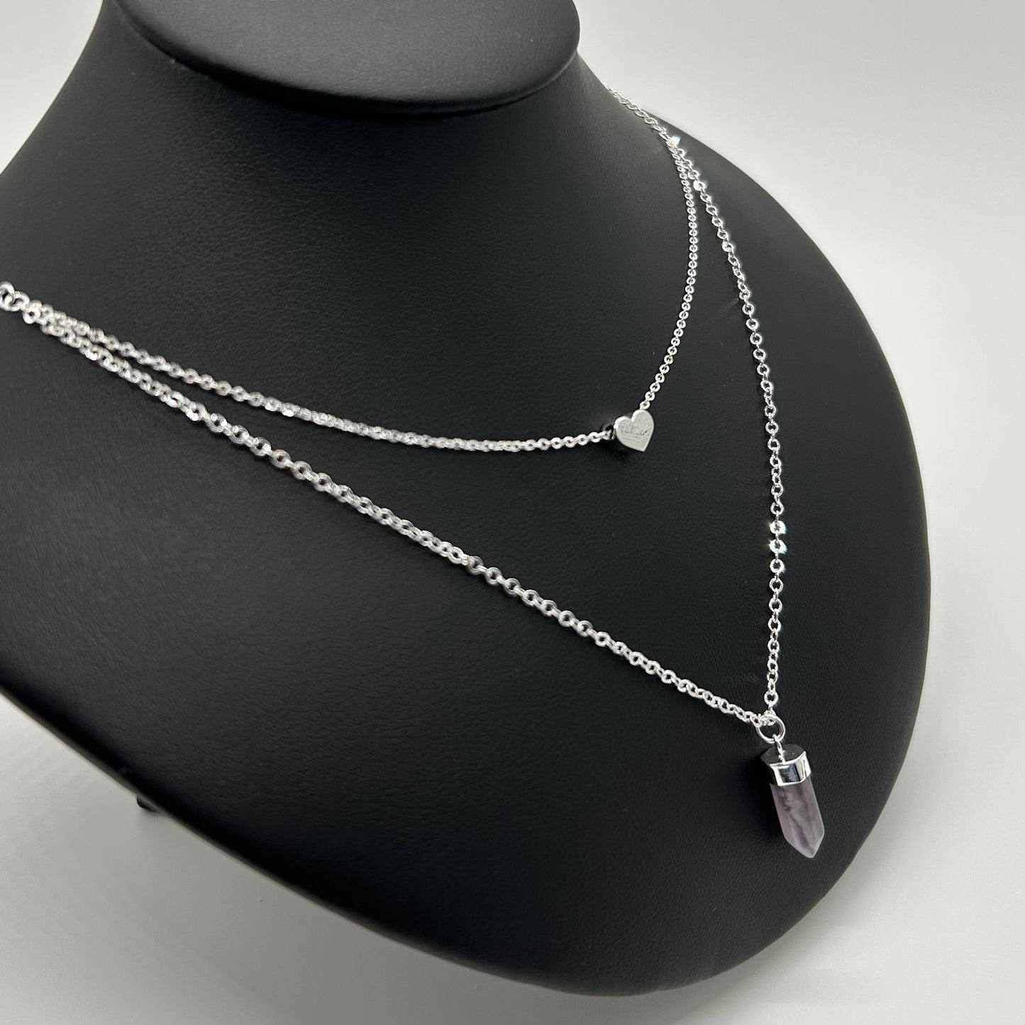 Collar Doble de Plata con Cuarzo Morado