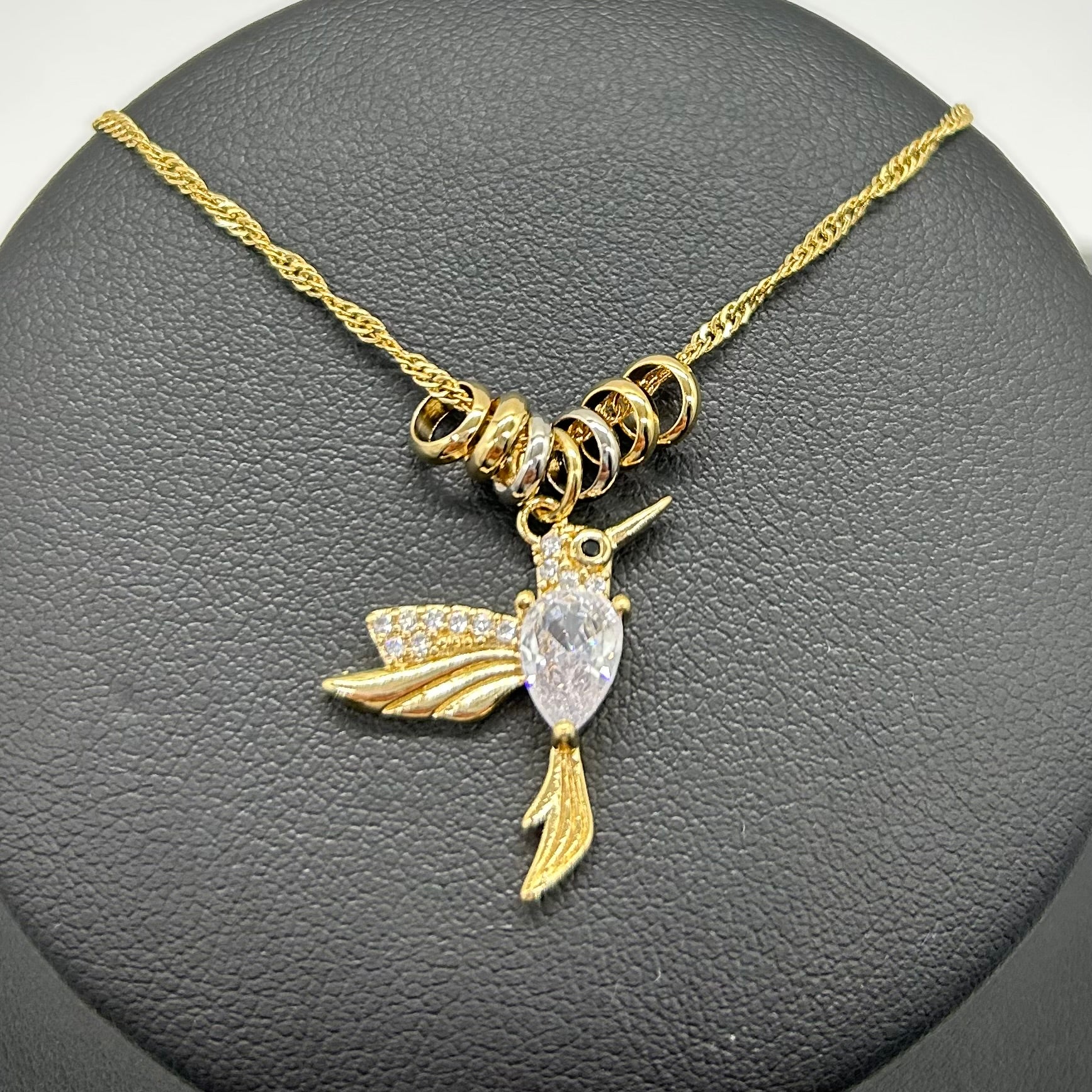 Collana Ciondolo Colibrì Einzelstück – Argento 925 Placcato Oro Rosa Con Zirconi, Ipoallergenica