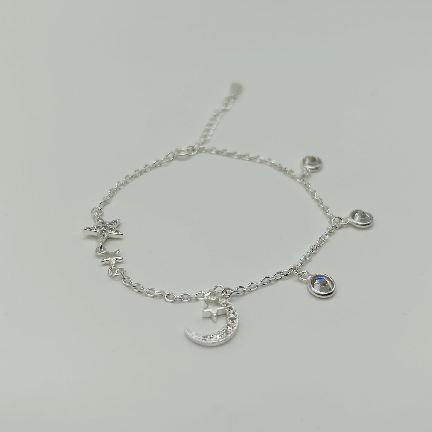 Pulsera Lunita y Estrellas con Zirconias en Plata