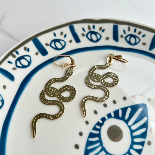 Aretes Serpiente Planos Oro Laminado