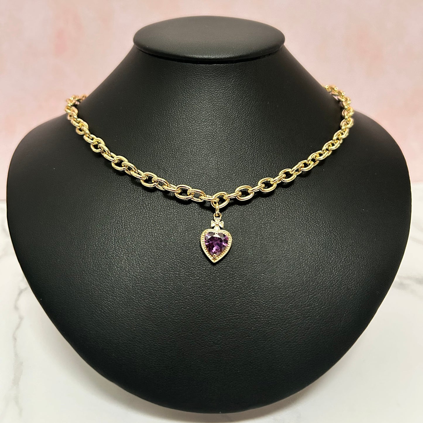 Collar Cadena Corazón Morado