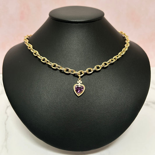 Collar Cadena Corazón Morado