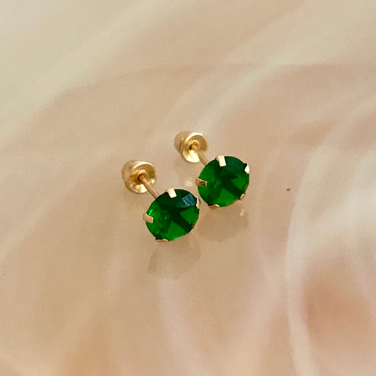 Broqueles Solitario Esmeralda en Oro 10K