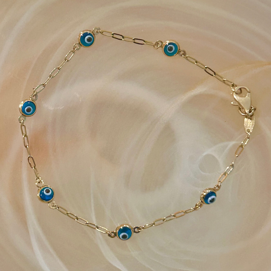 Pulsera Ojo Turco Azul en Oro 14K