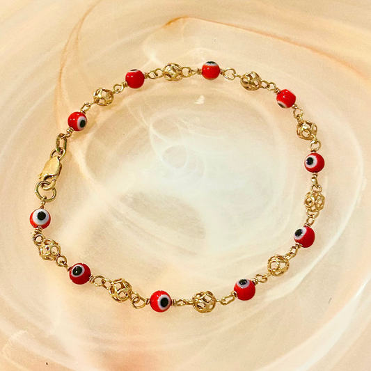Pulsera Ojo Turco Rojo en Oro 14K