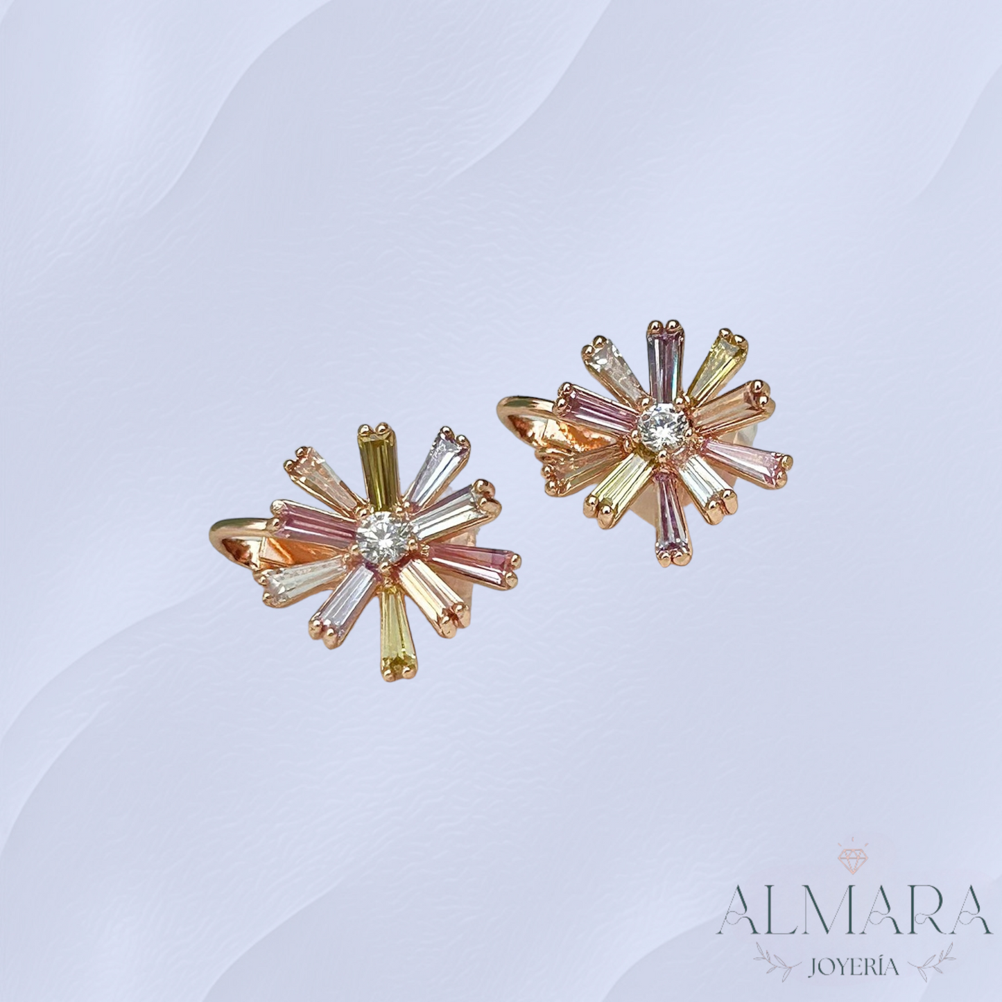 Aretes de Flor con Zirconias de Colores