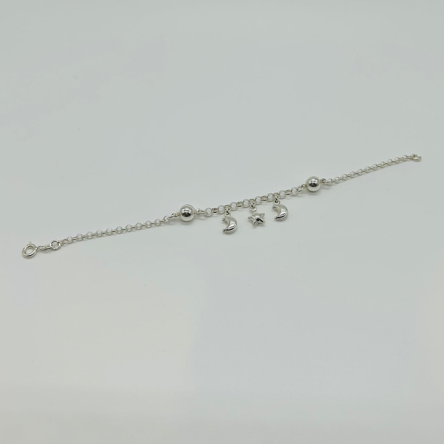 Pulsera de Plata de Dijes Colgantes de Luna y Estrella