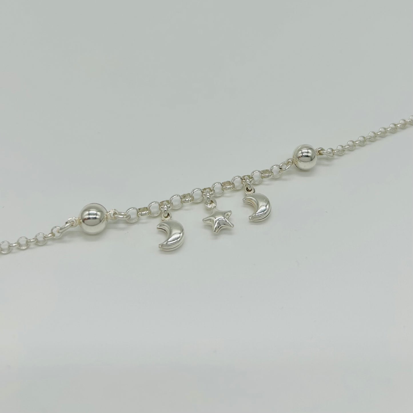 Pulsera de Plata de Dijes Colgantes de Luna y Estrella