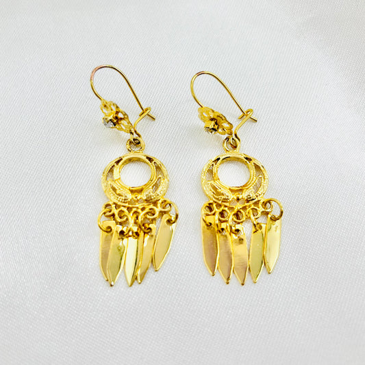 Aretes Largos de Filigrana de Oro Laminado